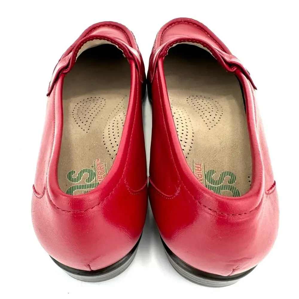 SAS Women Penny Loafer Size 8.5 Red Genuine Leather Tripad Comfort Casual Shoe